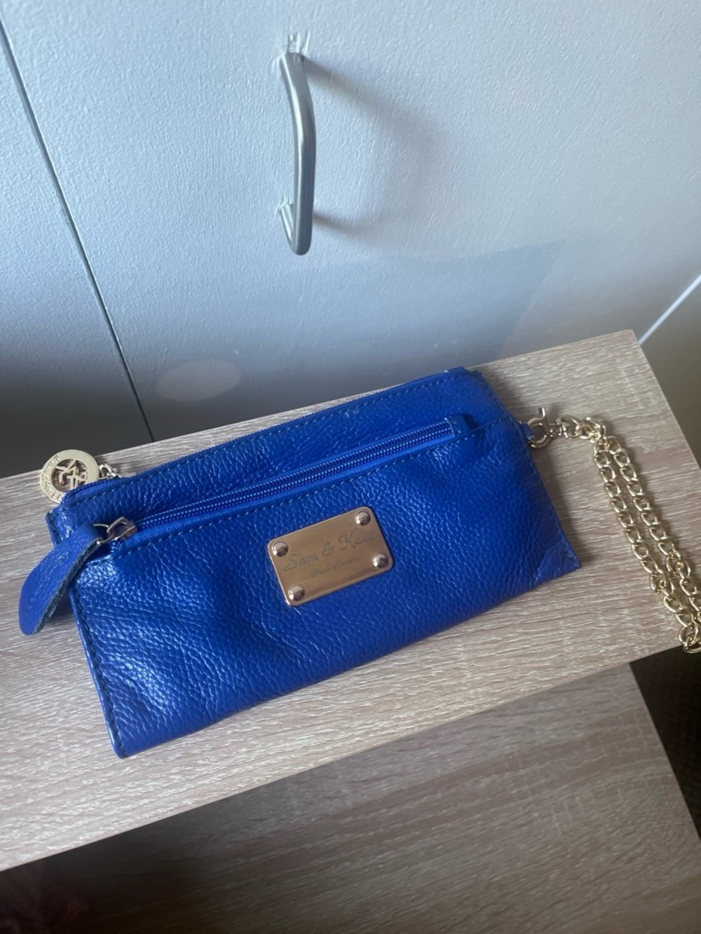 Sam & Libby Royal Blue Pebbled Leather Wristlet with Gold Chain